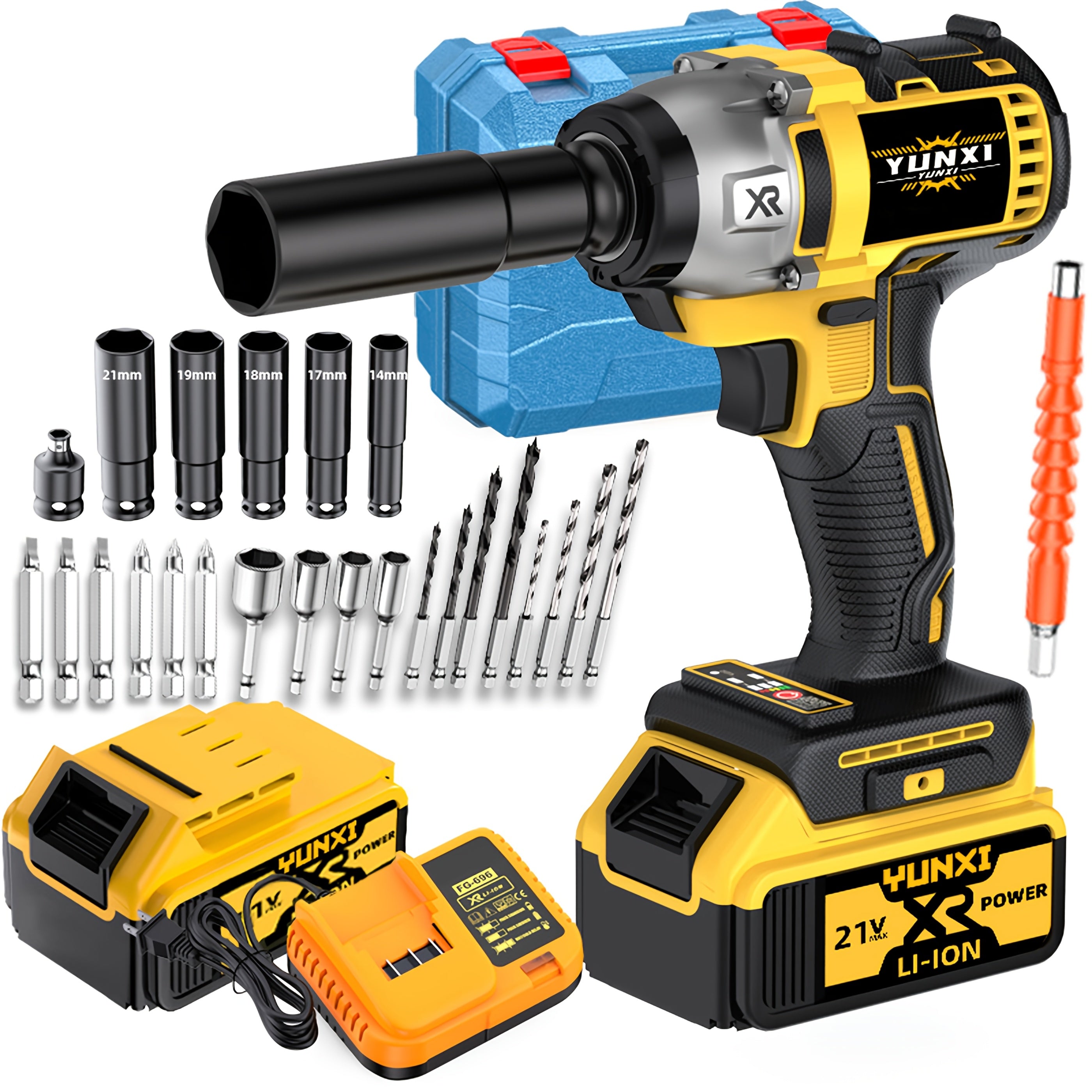 21V Impact Wrench Kit with 4000mAh Lithium-Ion Battery & Heavy-Duty Motor - Wireless Drill/Driver Compatible for Car, Truck, Motorcycle, Repair - Ideal Gift for Mechanics, DIYers, Men