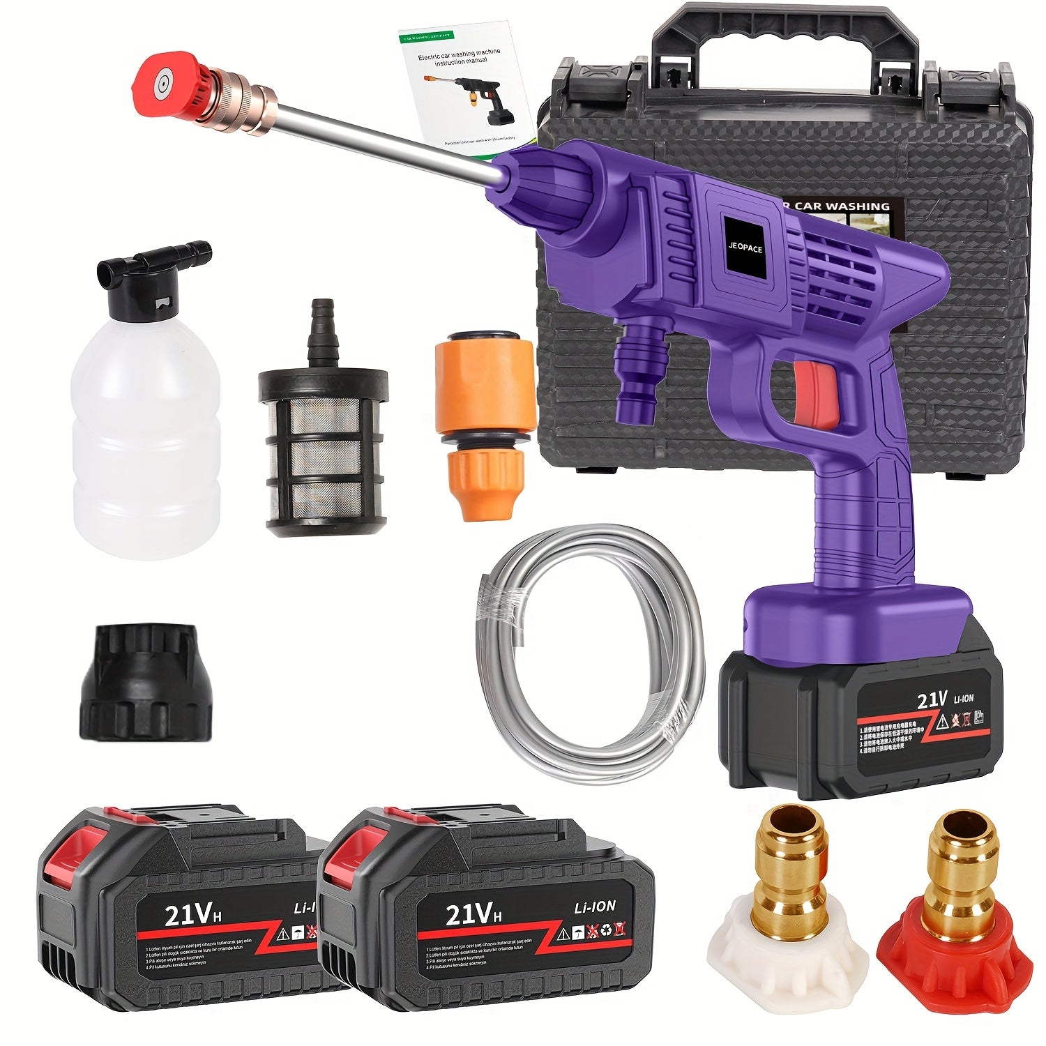 Cordless High Pressure Washer with Rechargeable Battery, Battery Powered for Car, Yard, Driveway, Garden, Green. Stainless Steel Foam Nozzle, Portable Power Car Wash Tool., NAUDHENM