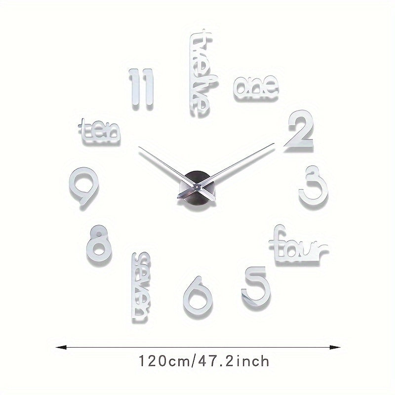 1pc Extra Large 3D DIY Frameless Modern Wall Clock - Silent, Giant, Modern, And Decorative Timepiece For Living Room, Kitchen, Bedroom, And Office - Easy To Assemble, Sticker Design, And Giant Display For Indoor Decor