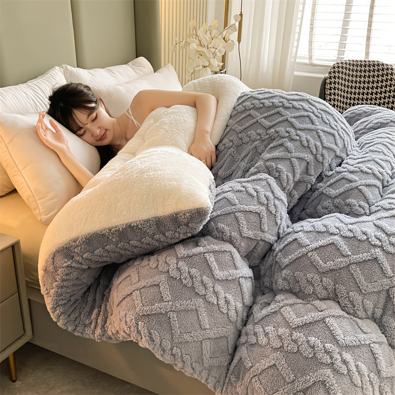 1pc Premium Plush Fleece Thick Blanket, Warm Winter and Autumn Comforter with Soft 100% Microfiber Fill, Light Beige-Friendly Polyester Fabric, Ideal for Bedrooms and Hotel Rooms (Excludes Pillowca...