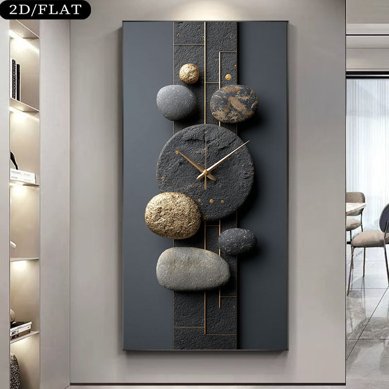 1pc Extra Large Modern Minimalist Wall Clock - Frameless Canvas Painting with Background, Golden Hands - Large Living Room, Bedroom, Office Decor - Durable Easy-to-Clean Surface - Contemporary Home Decoration Artwork, Clock Wall Decor