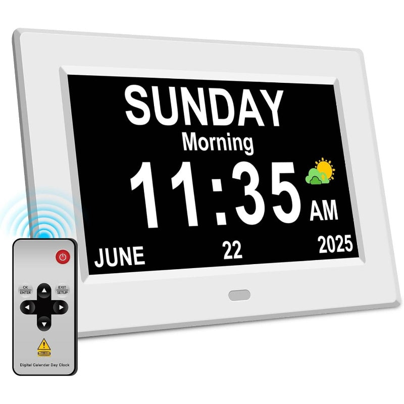 11'' Large Digital Clock for Elderly with Calendar, Alarm, 4 Color Modes & Dimmer - Memory Loss, Alzheimer's & Dementia Friendly, Auto DST/Dimmer, Loud Audio/Visual Alerts, Bedside or Wall Clock for Seniors (Irregular Design)