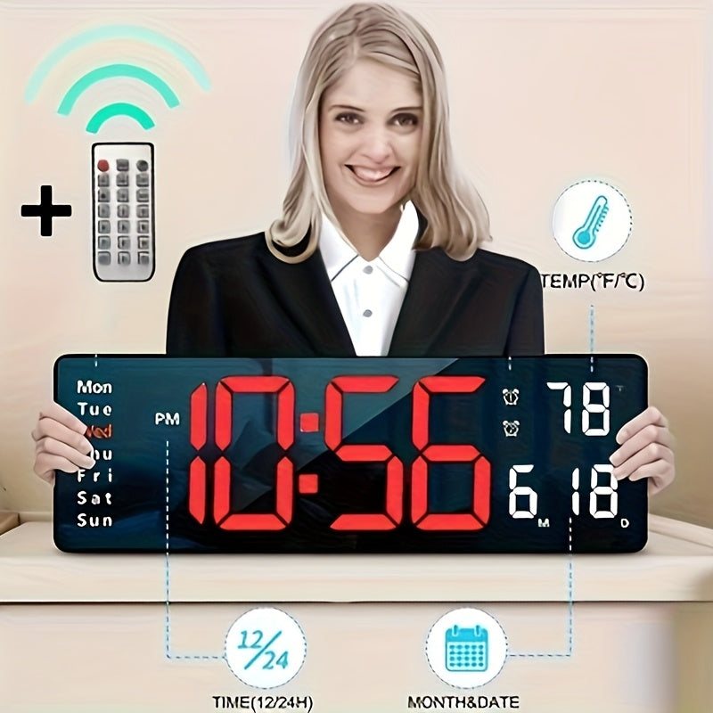 1pc 16inch Smart Digital Wall Clock - Large Color LED Display, Auto 10-Level Brightness, 12/ 24H Time, Temperature/ Humidity Monitor, Dual Alarm with Snooze, USB Powered, Perfect for Living Room/ Office/ Bedroom