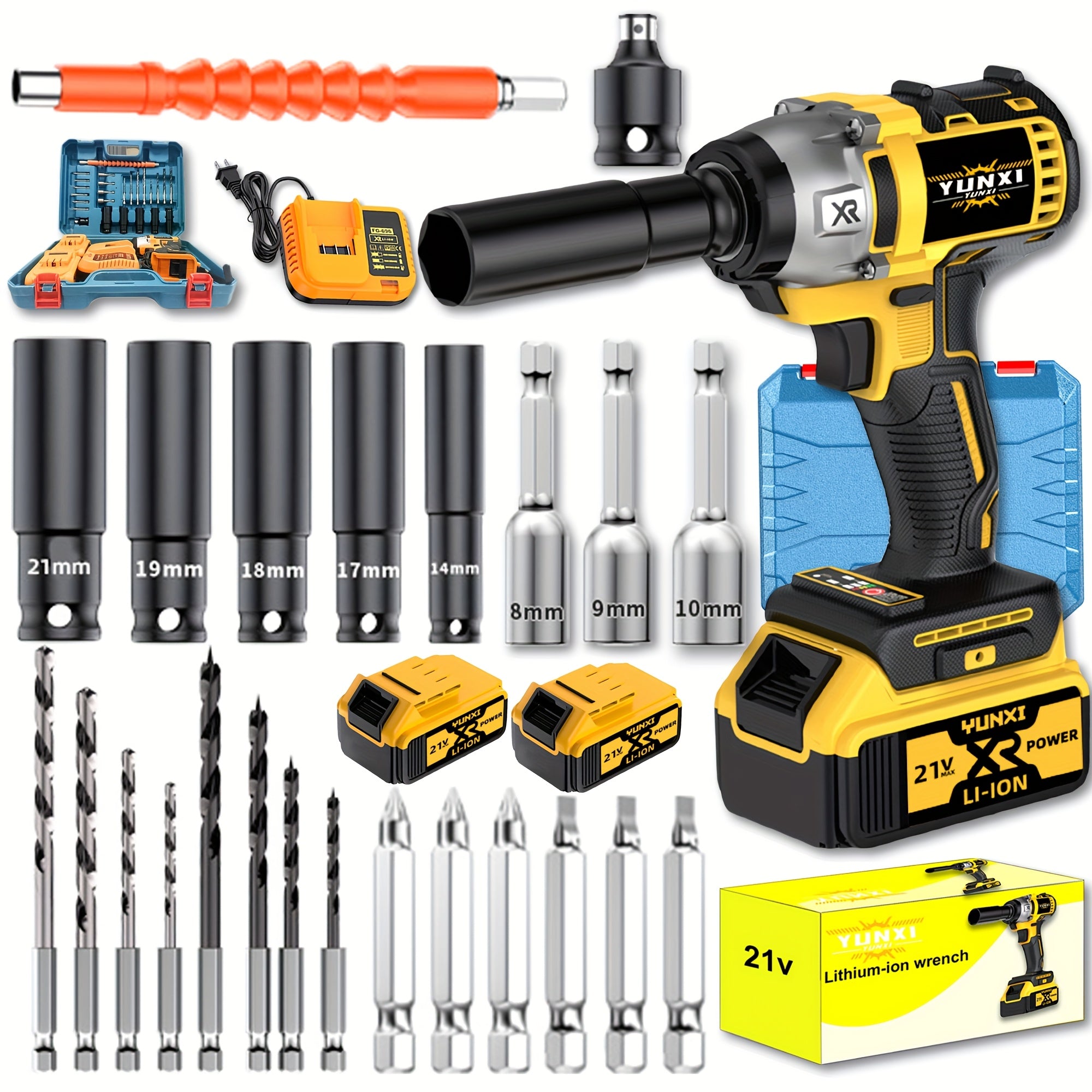 21V Impact Wrench Kit with 4000mAh Lithium-Ion Battery & Heavy-Duty Motor - Wireless Drill/Driver Compatible for Car, Truck, Motorcycle, Repair - Ideal Gift for Mechanics, DIYers, Men