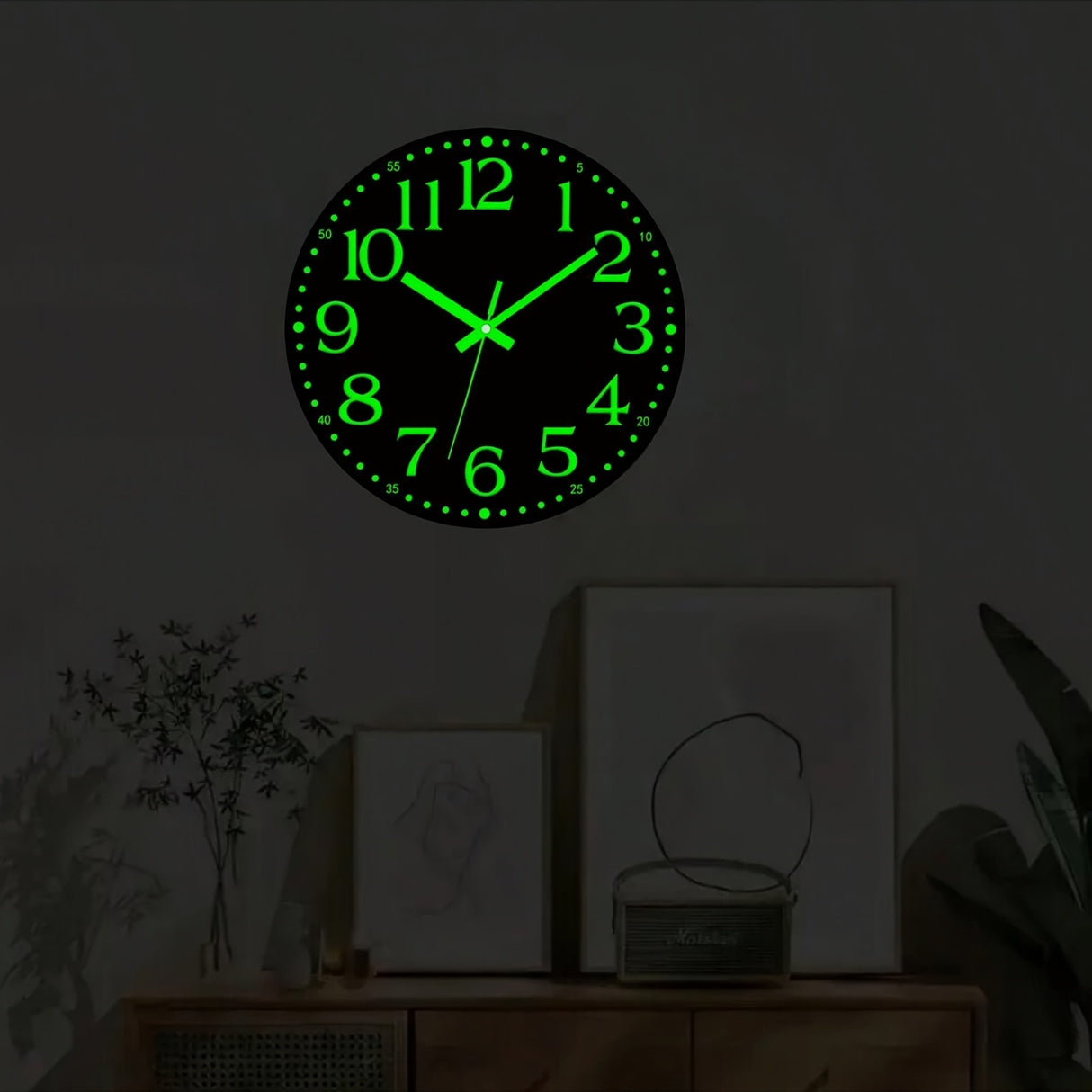 [Luminous Wall Clock] Silent 12 Inches One Luminous Wall Clock | Glowing Numbers And Hands, Flat Top Design, Ideal for Bedrooms And Living Rooms