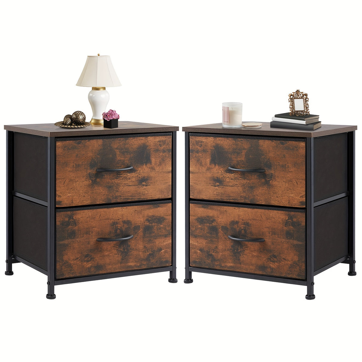 Nightstand Set Of 2, Dresser For Bedroom With 2 Drawer, Small Dresser Beside Tables, Nightstand With Removable Fabric Bins For Small Spaces, Closet, Entryway, College Dorm, 1pc/2pcs Options Available