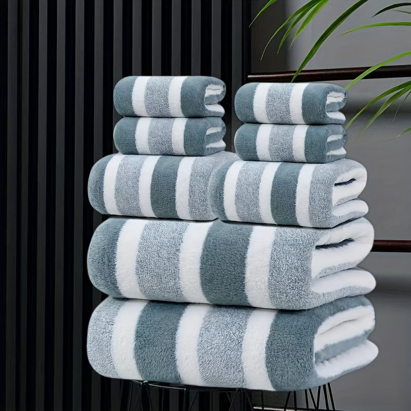 8pcs set, no hair loss, super water absorption, super soft five-star hotel standard two-color striped interval bath towel combination, including 2 large bath towels, 2 large Bath Towels and 4 Bath...