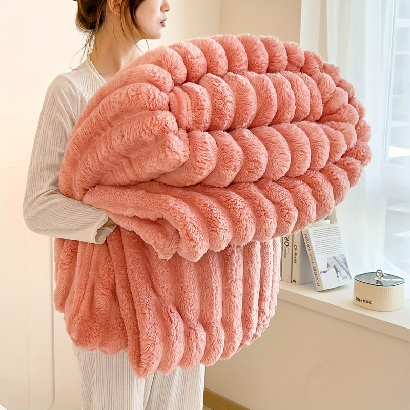 1pc Blanket Soft And Comfortable Faux Rabbit Hair Reversible Blanket Thermal Fleece Blanket Nap Blanket Air Conditioning Blanket Office Outdoor Camping Gift Blanket Perfect For All Seasons