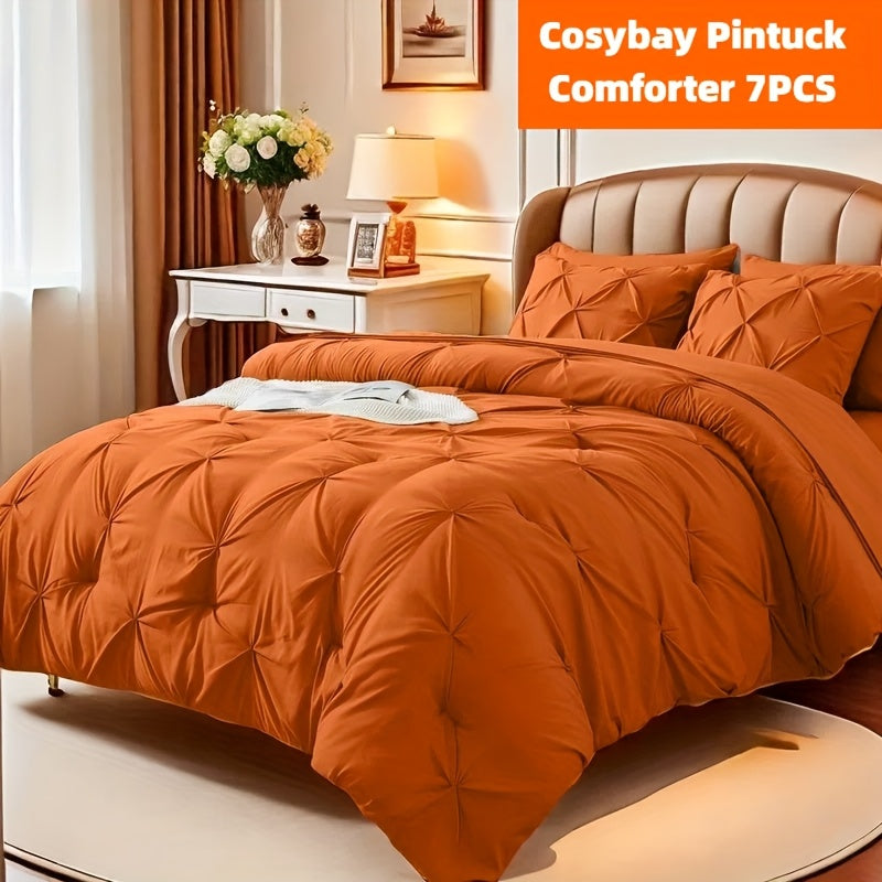 Cosybay 7pcs Comforter Set-Luxury Soft Fluffy Bedding with 1 Comforter, 1 Fitted Sheet, 1 Flat Sheet, And 4 Pillowcases & Pillow Cover-All Season Quilte Set Queen, Hypoallergenic, Breathable, Easy ...