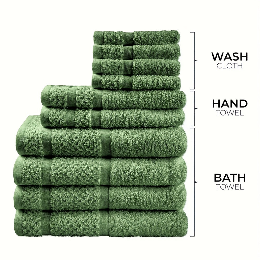 10pcs Bath Towel Set, 4pcs Bath Towels&2pcs Hand Towels&4pcs Washcloths, Solid Color, Cotton Towel, Absorbent, Quick-drying, Soft And Comfortable, Bathroom Supplies, Towels for Bathroom, Shower...