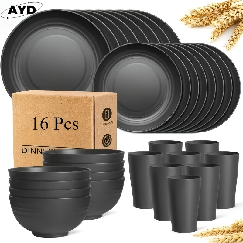 32/16pcs Unbreakable Wheat Straw Dinnerware Set