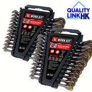 12/24pcs Ratcheting Wrench Master Set, SAE Wrench Set, Ratchet Wrench Set Metric and Standard, Combination Wrench Sets Black Nickel Coated,CR-V Steel