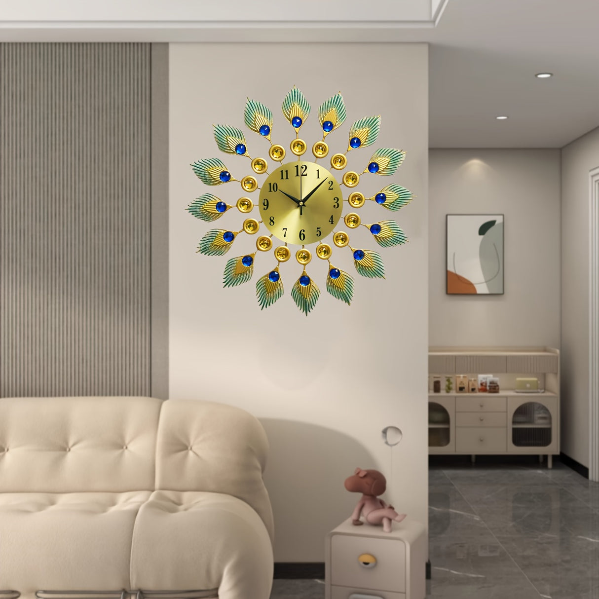 Elegant Peacock Design 18" Silent Wall Clock - Modern Metal, No-Ticking, Battery Operated (AA) - Perfect for Living Room, Dining, Bedroom Decor