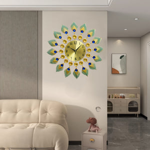 Elegant Peacock Design 18" Silent Wall Clock - Modern Metal, No-Ticking, Battery Operated (AA) - Perfect for Living Room, Dining, Bedroom Decor