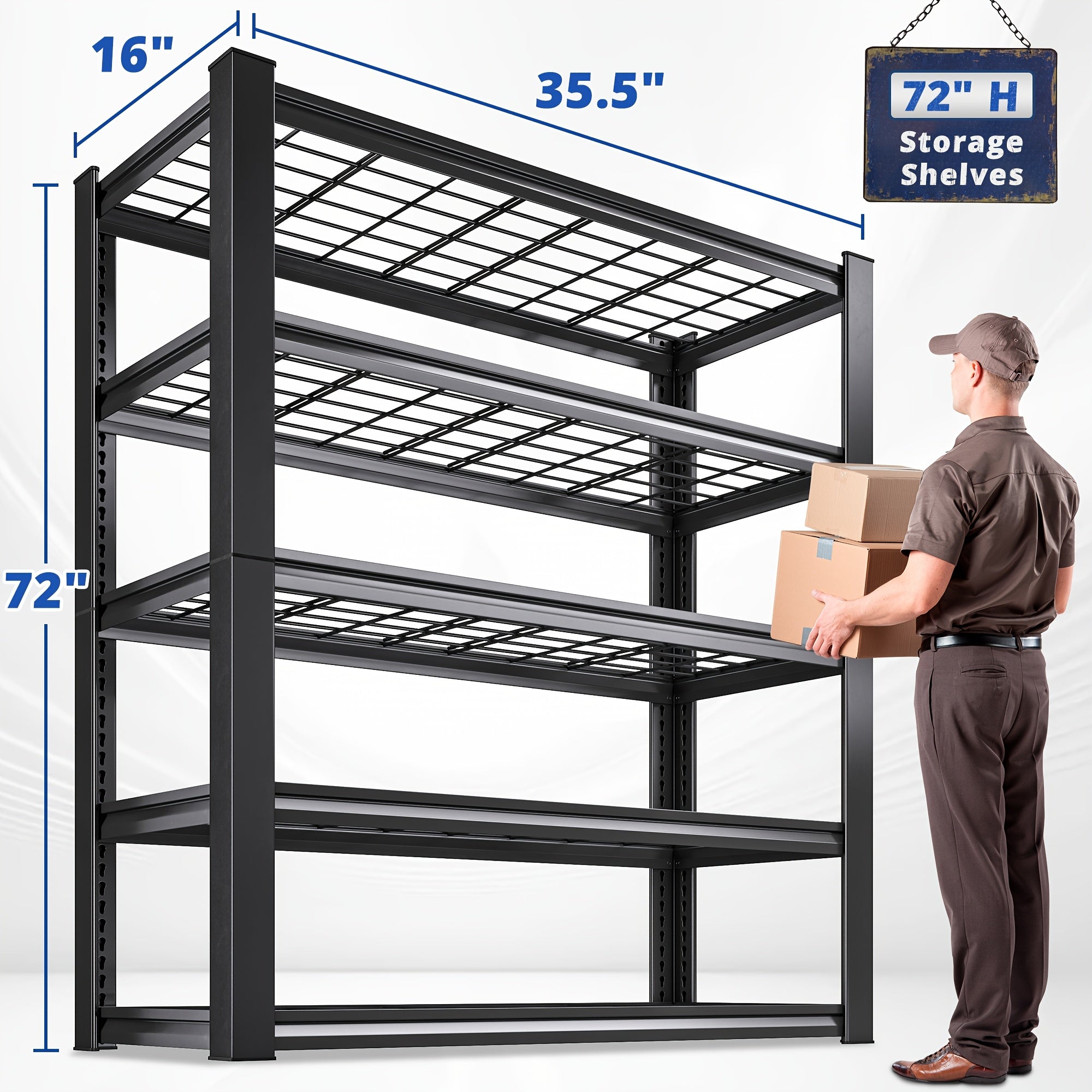 REIBII Heavy-Duty 3000 Capacity 5-Tier Industrial Shelving Unit