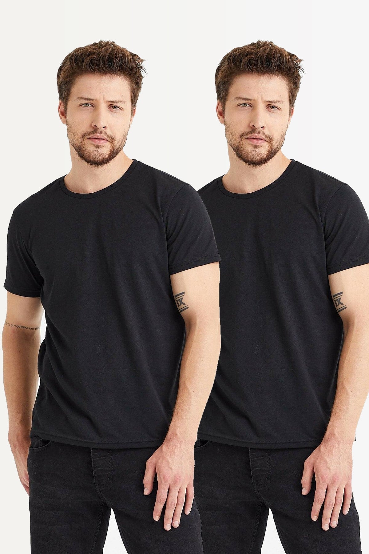 Black Men'S Crew Neck Short Sleeve T-Shirt 2-Pack