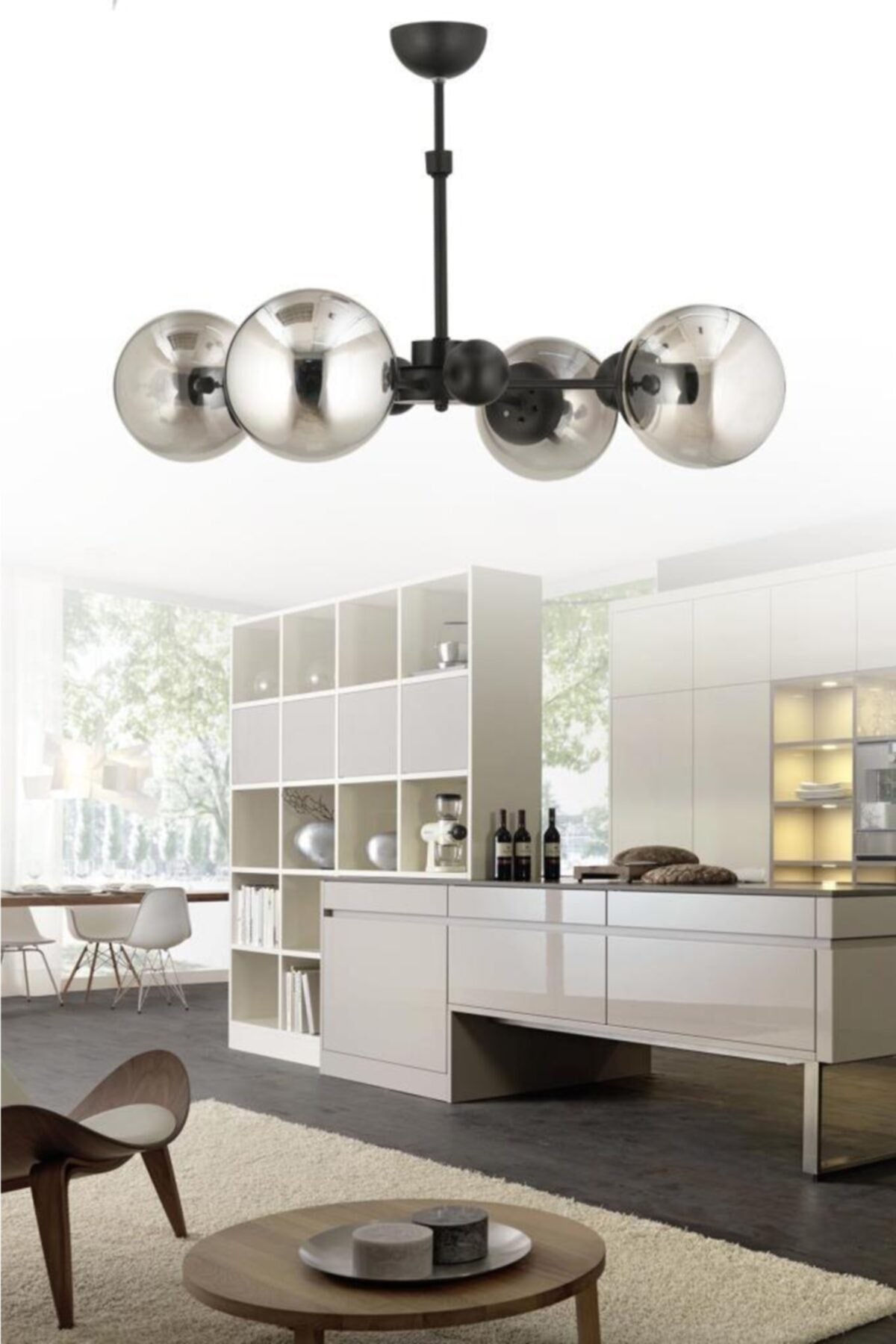 Nairobi 4-Piece Black Case Smoked Glop Glass Chandelier