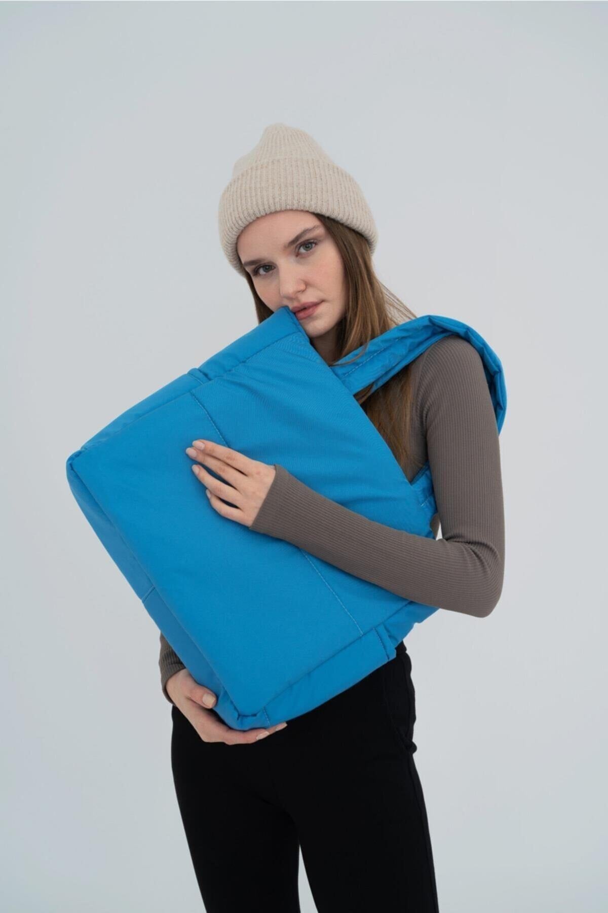 Embossed Puff Fabric Shopper Bag Naples Blue