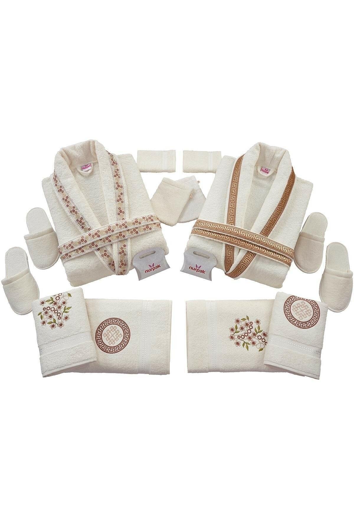 Bathrobe Set 100% Cotton Cream-brown (16 Pieces)code-512 - Swordslife