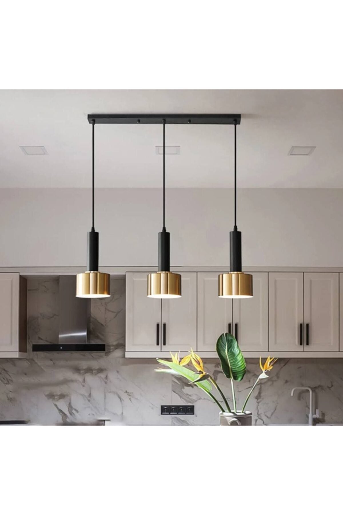 Retro Metal Decorative Metal 3-Piece Table Top Row Pendant Lamp Chandelier Width: 60 Cm