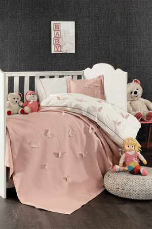 5 Pieces 100% Cotton 3D Butterfly Pattern Baby Duvet Cover Set Pink