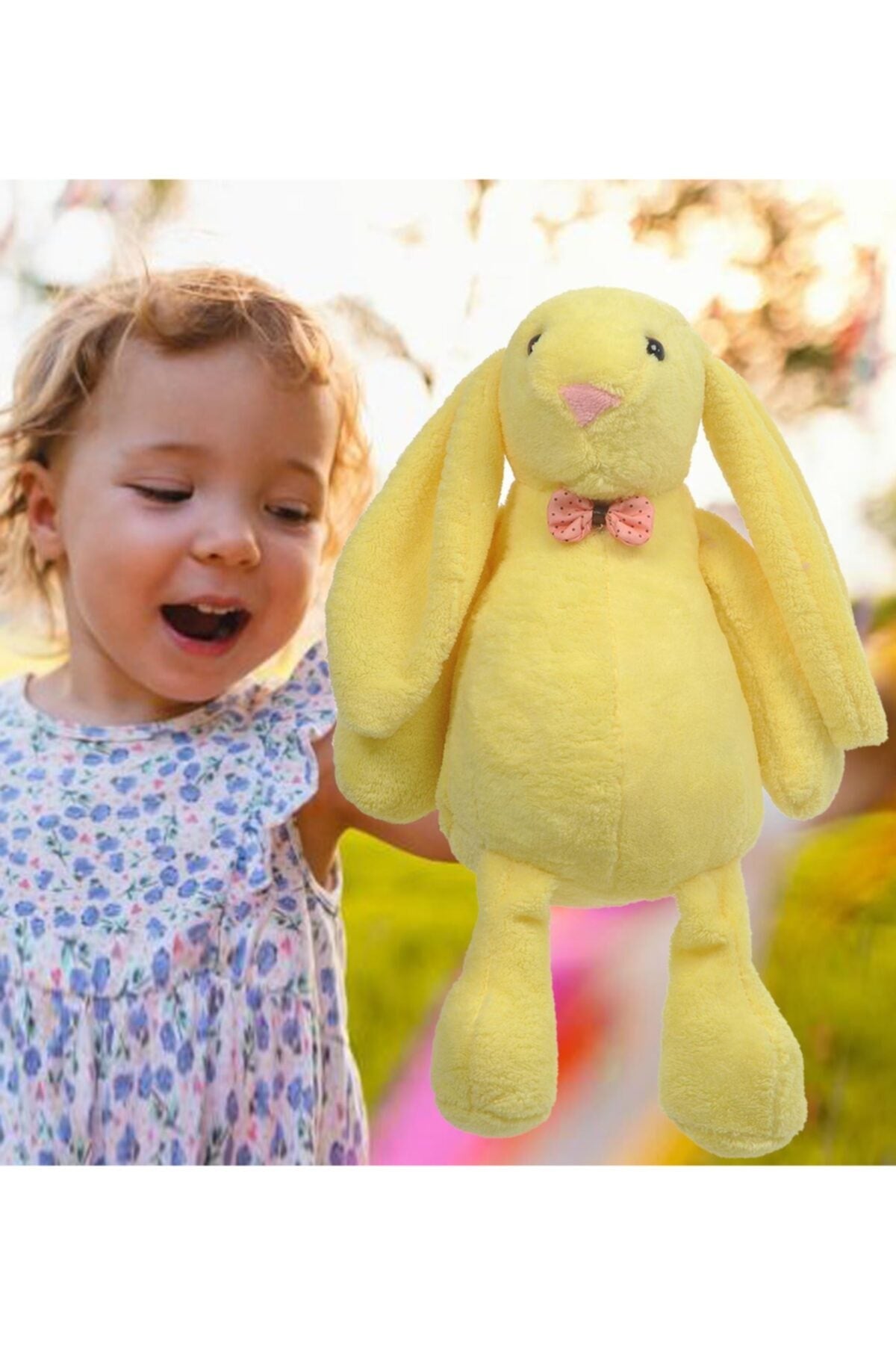 Sleeping Friend Long Ear Bunny Plush Rabbit With Bow Tie 65 Cm