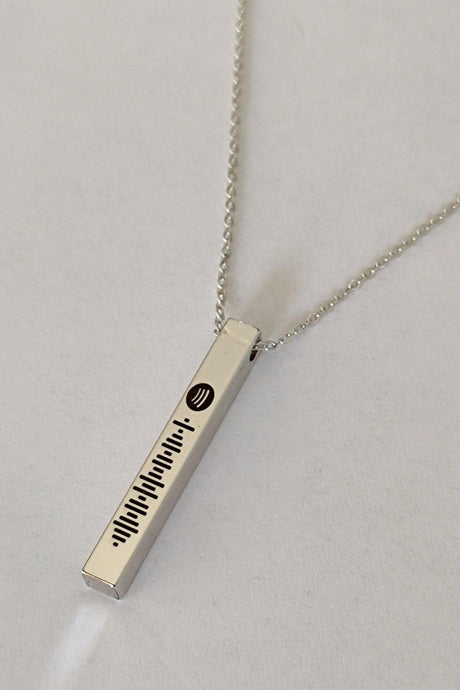 Unisex Spotify Coded Silver Color Bijouterie Stick Bar Necklace Chain - Swordslife