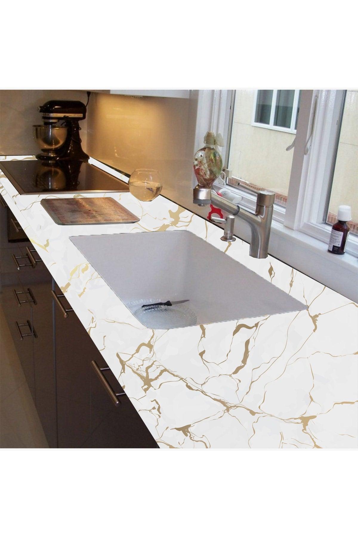 60cm Width X100cm Length Marble Pattern Healthy Paint Waterproof Adhesive Foil for Countertops - Swordslife