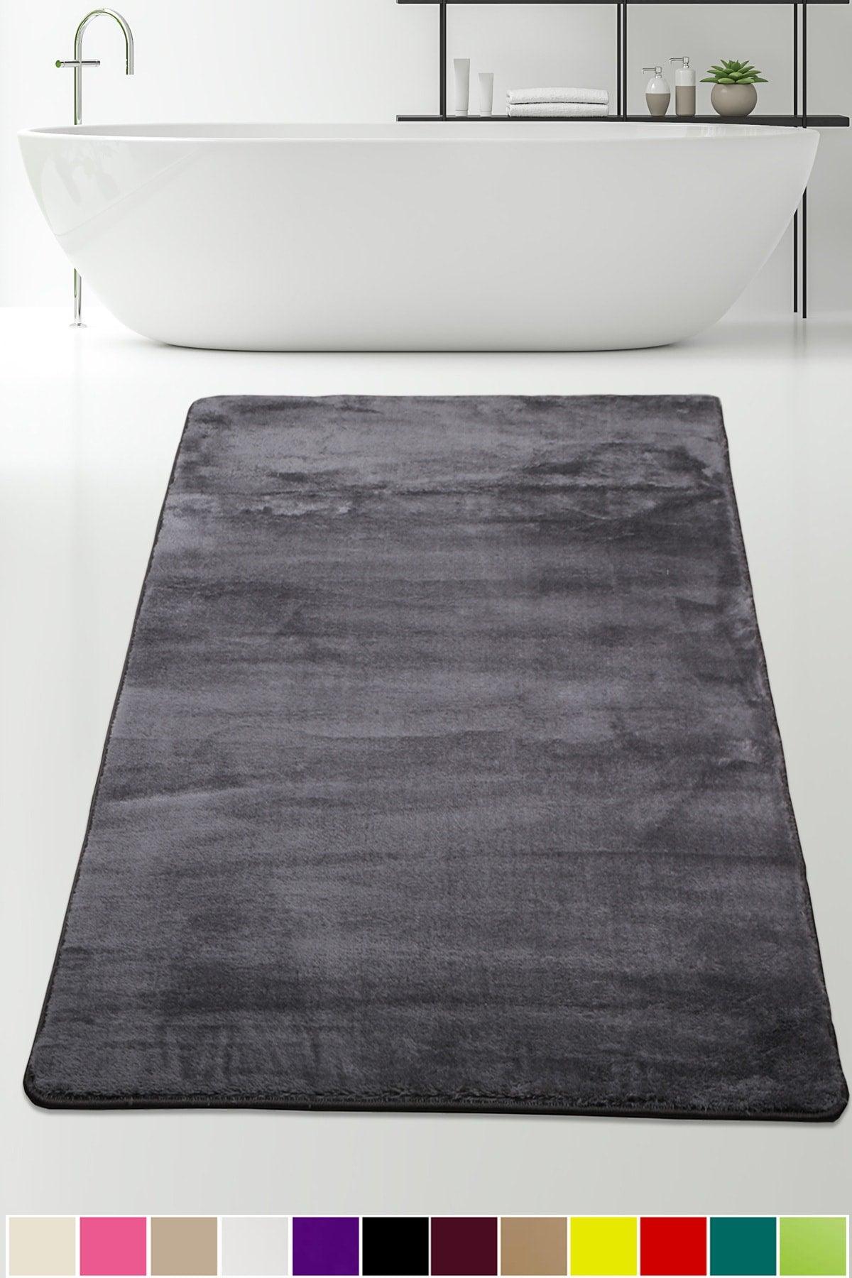 Elite Anthracite 80x150 Cm Plush Bath Mat Non-Slip Base Pufidic Bathroom Rug - Swordslife