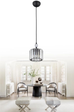 Dolunay Single Black Y-10 Crystal Stone Plumbing Chandelier