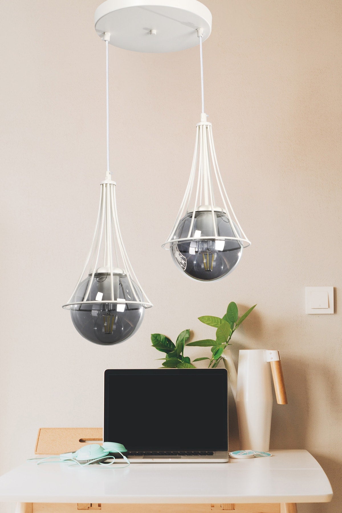 Lapis Double White-Smoked Glop Glass Chandelier