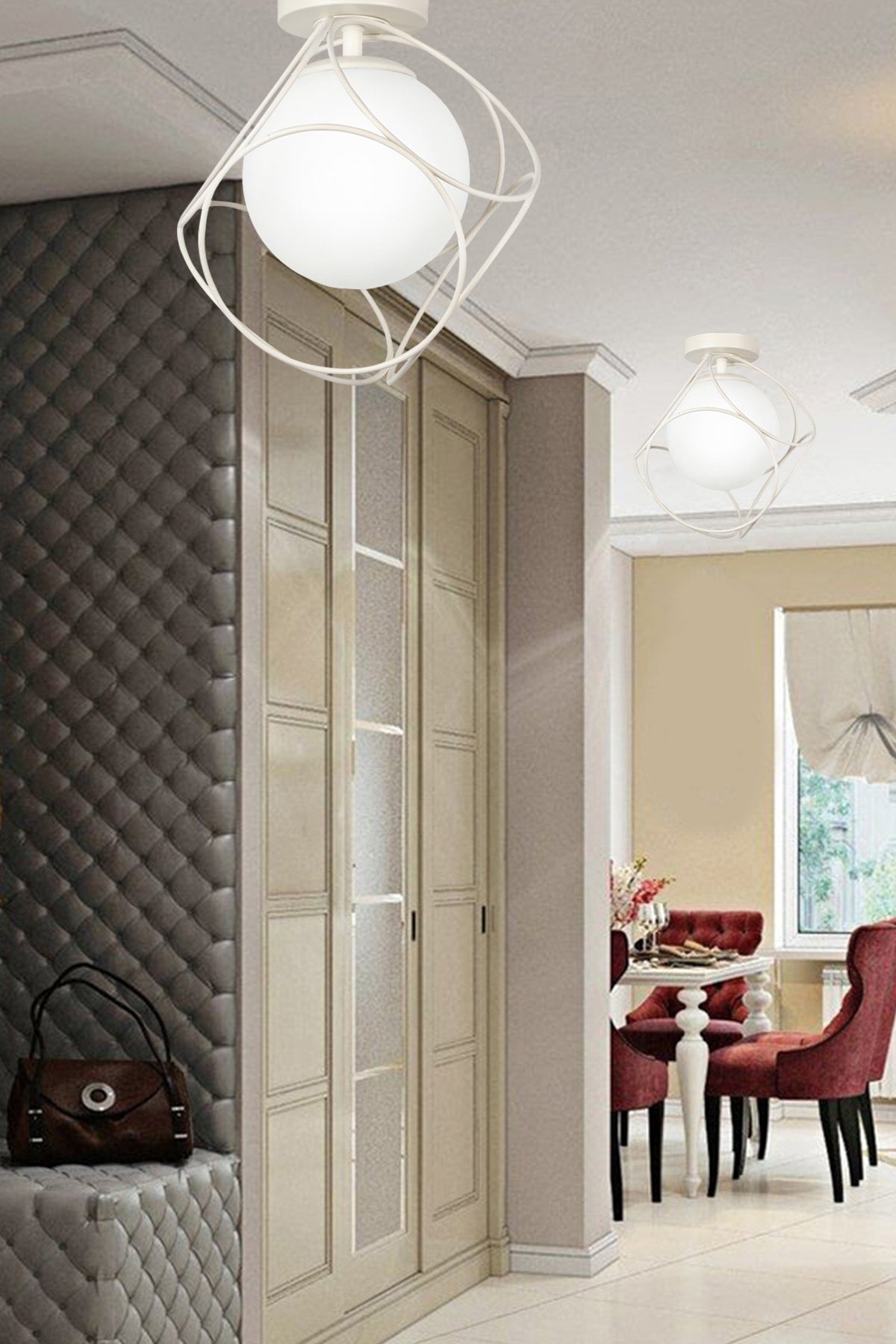 Suna Single White-White Glass Ceiling Mount Chandelier