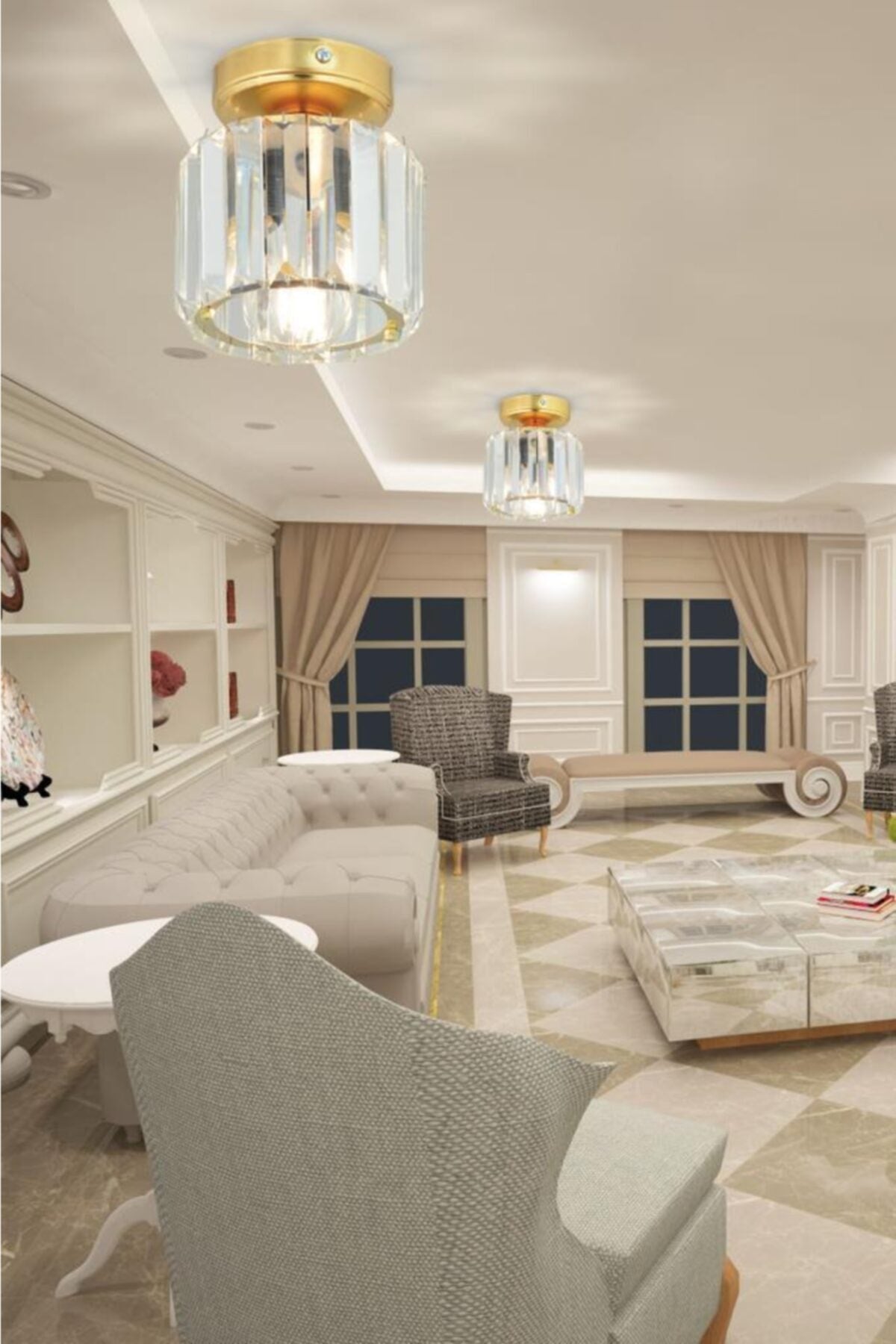 Plafonier Ceiling Gold Y-10 Crystal Stone Chandelier