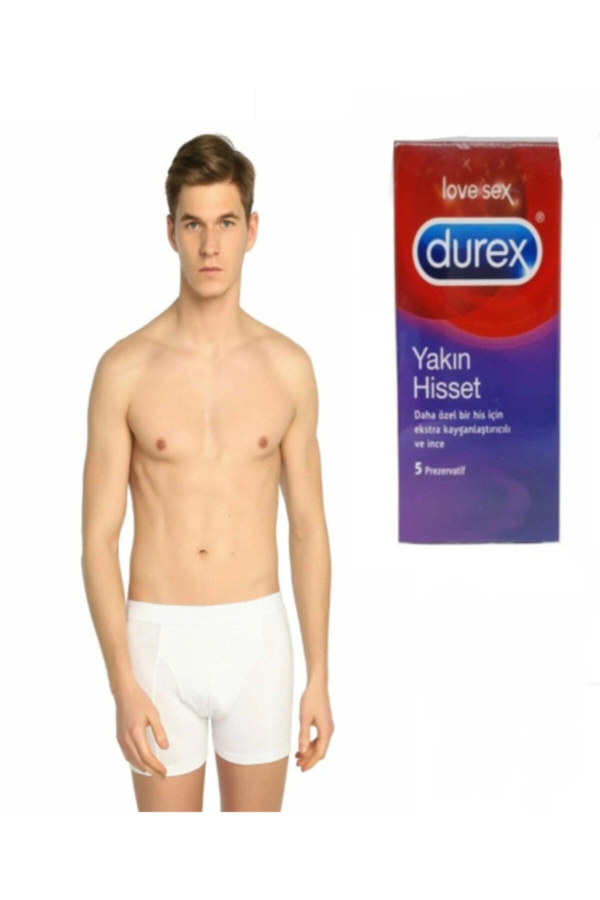 Men'S White 3-Pack Lycra Boxer & Durex Condoms