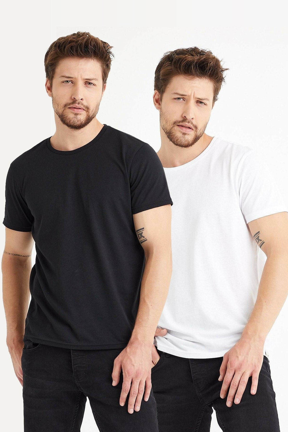 Men'S Black And White 2-Pack Regular Crew Neck T-Shirt