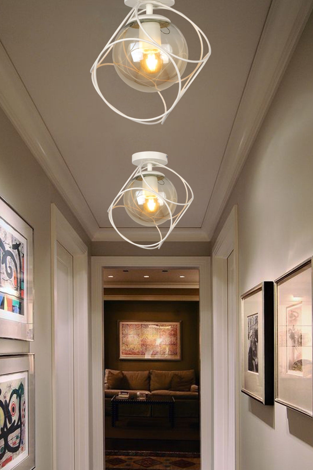 Suna Single White-Honey Glass Ceiling Mount Chandelier