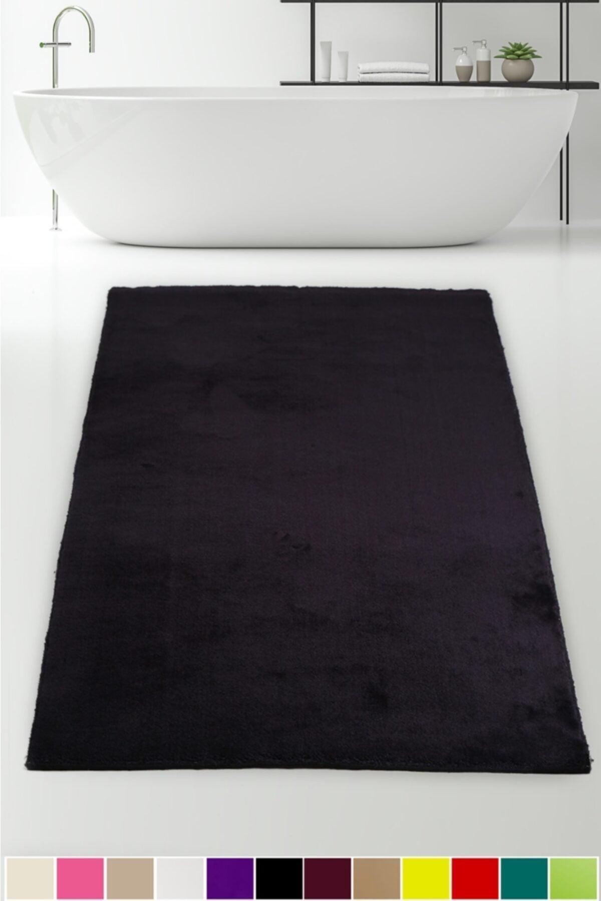 Elite Black 80x150 Cm Cornered Plush Bath Mat Non-Slip Large Size Pufidik Bathroom Rug - Swordslife