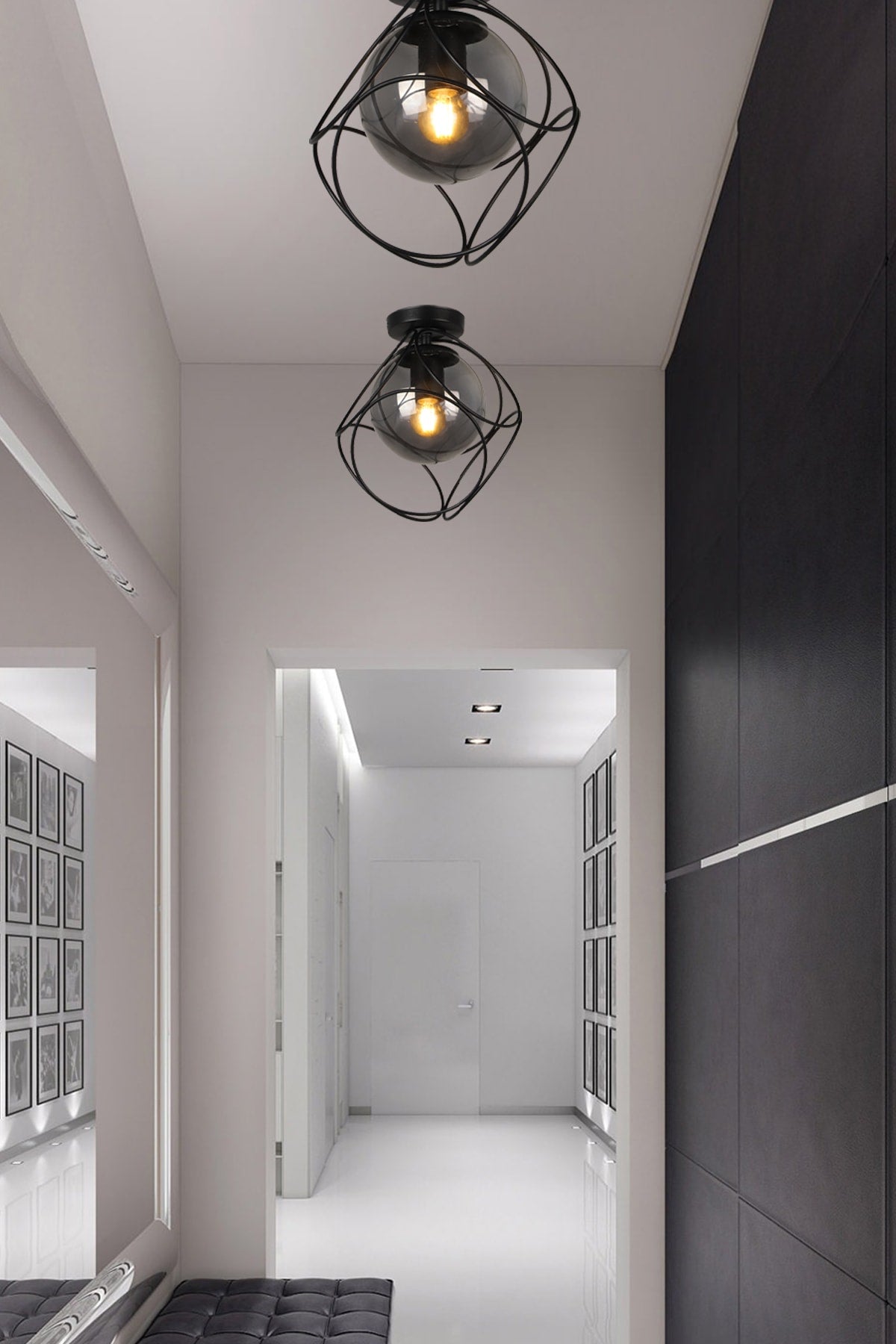 Suna Single Black-Smoked Glass Ceiling Mount Chandelier