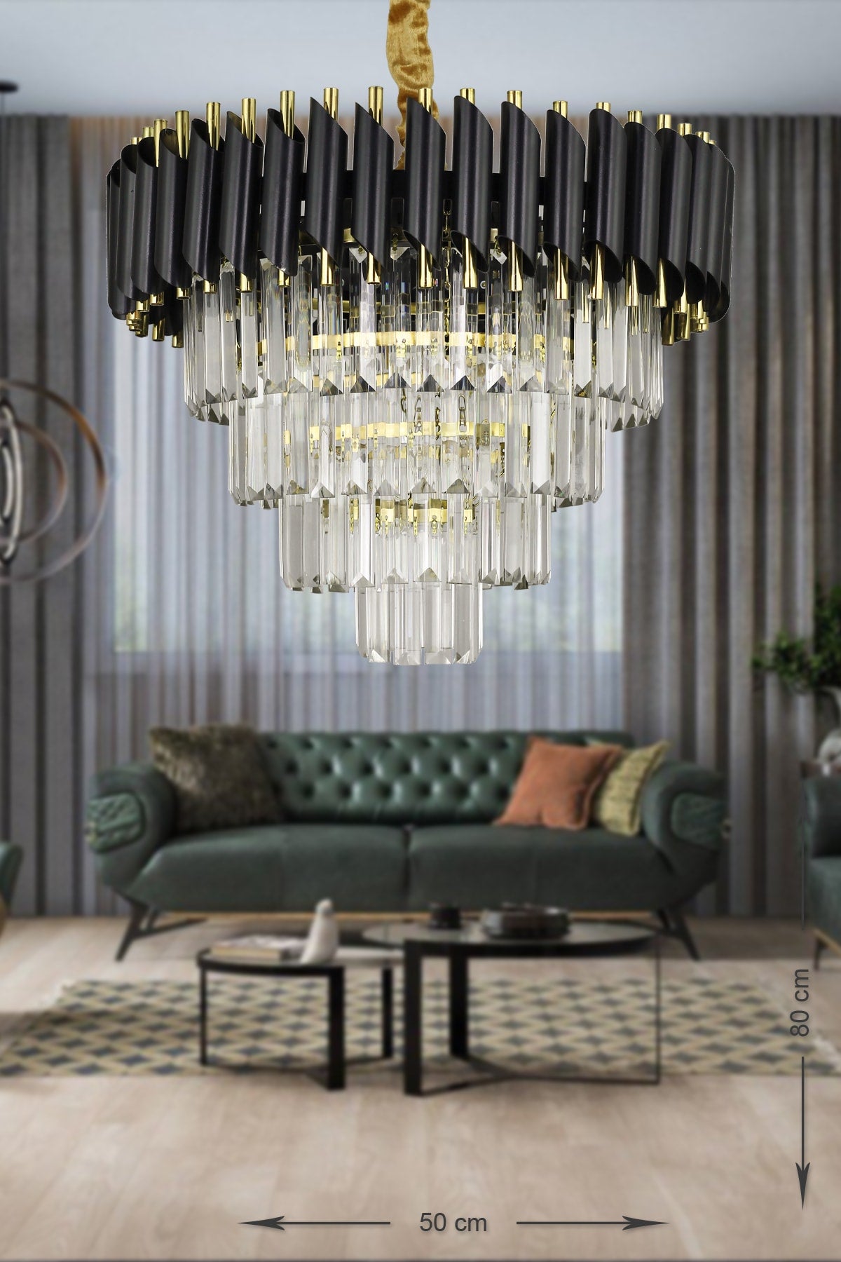 Palmira 50' Crystal Stone Luxury Chandelier - (Black-Gold)