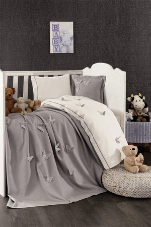 5 Pieces 100% Cotton 3D Butterfly Pattern Baby Duvet Cover Set Gray
