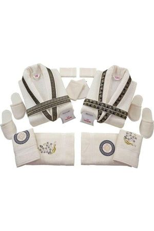Bathrobe Set 100% Cotton Cream-burgundy (16 Pieces)code-512 - Swordslife