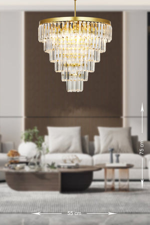 Linsa 55 Cm Crystal Glass Stone Luxury Chandelier - (Yellow Gilt)