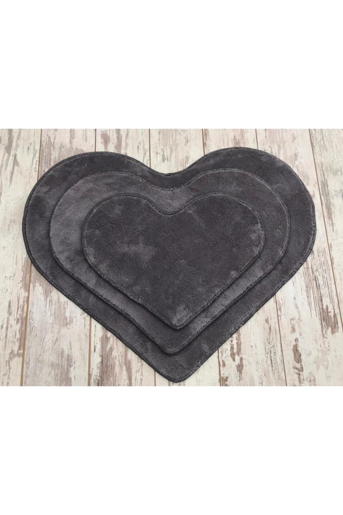 Heart Anthracite 3 Pcs Bathroom Carpet Mat Set Non-Slip Pufidik Closet Set - Swordslife