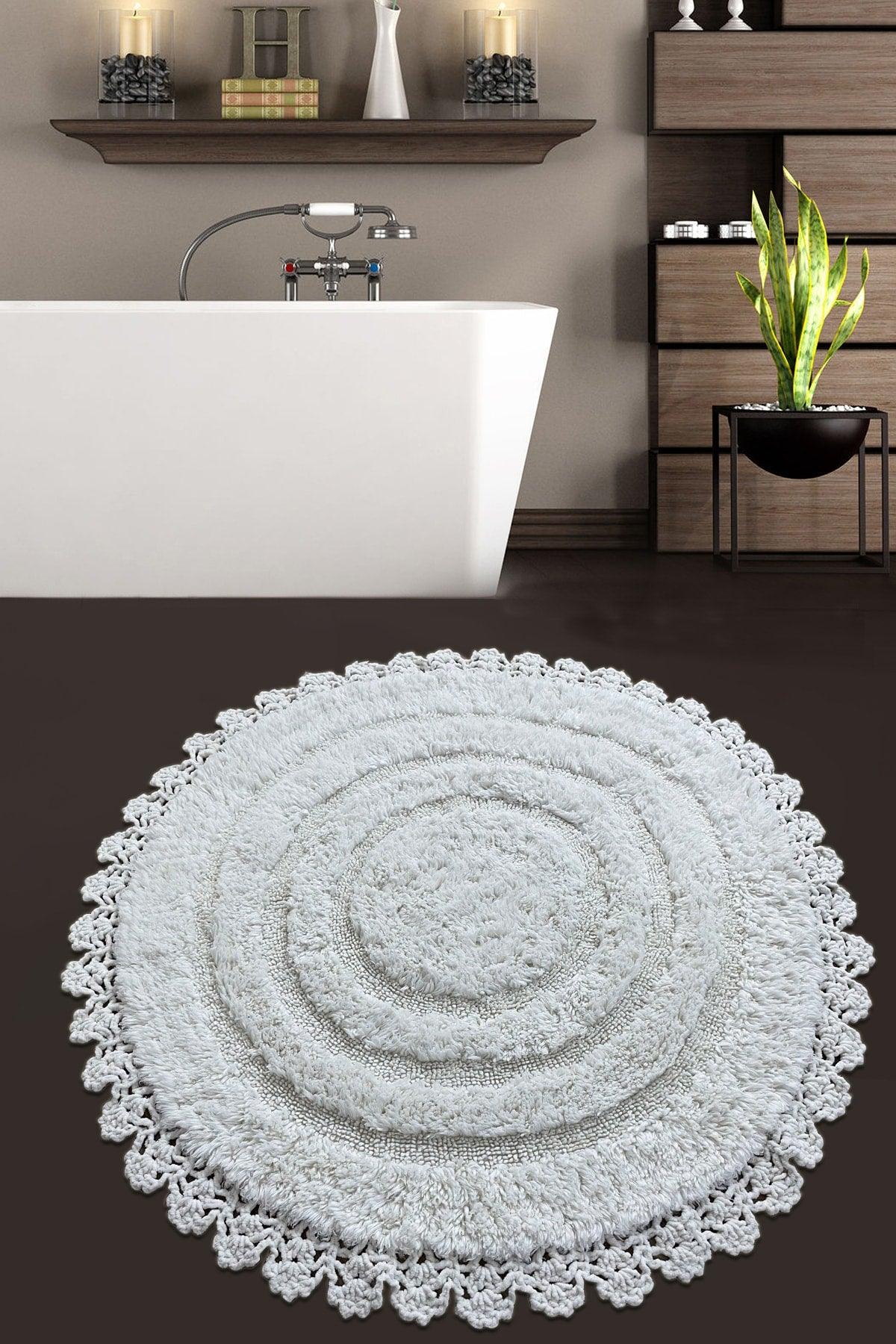 Regnum Cotton Ecru Diameter 100x100 Cm Cotton Washable Bathroom Carpet Bathroom Closet Set - Swordslife