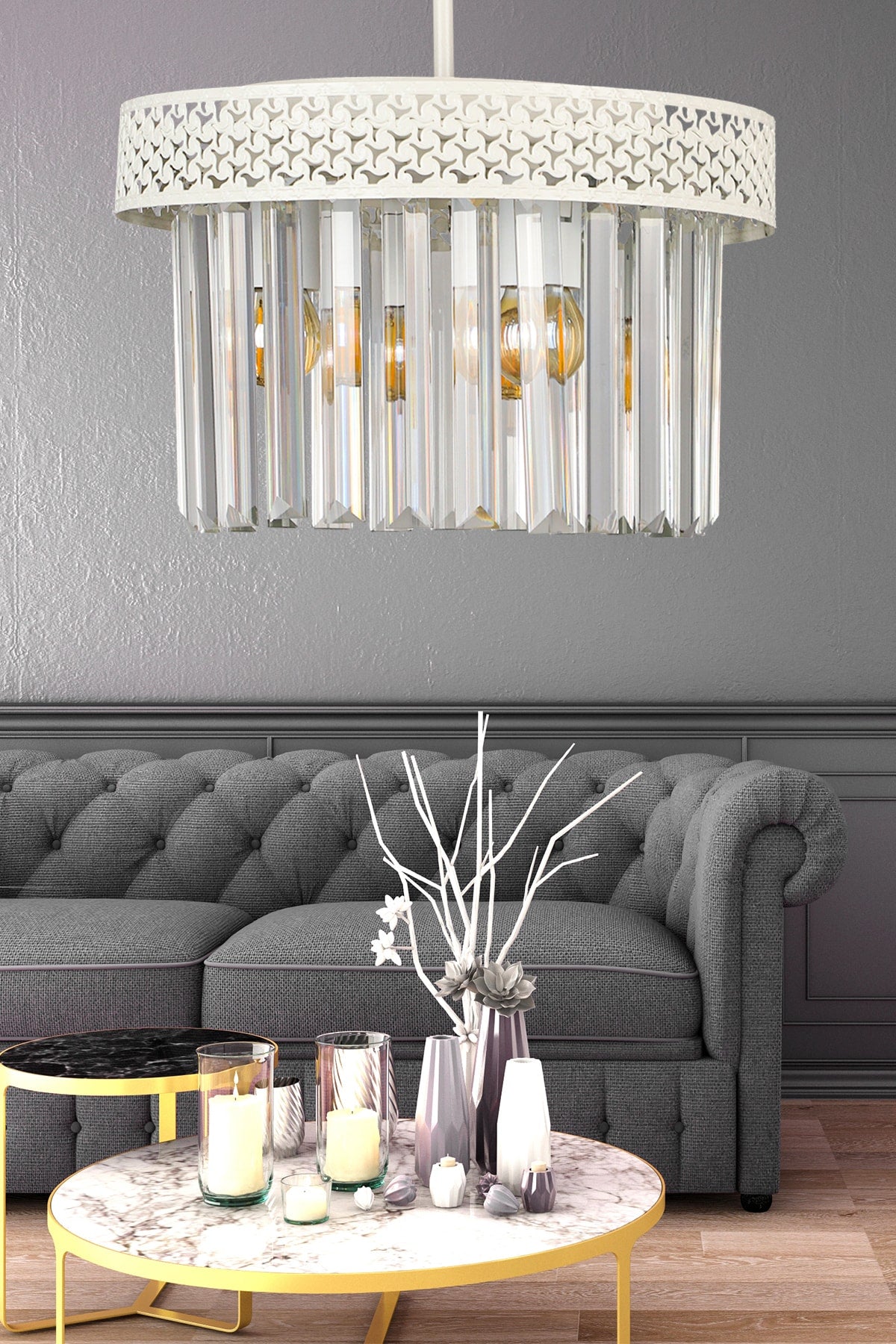 Sitrus 3Rd White Lux Crystal Stone Chandelier