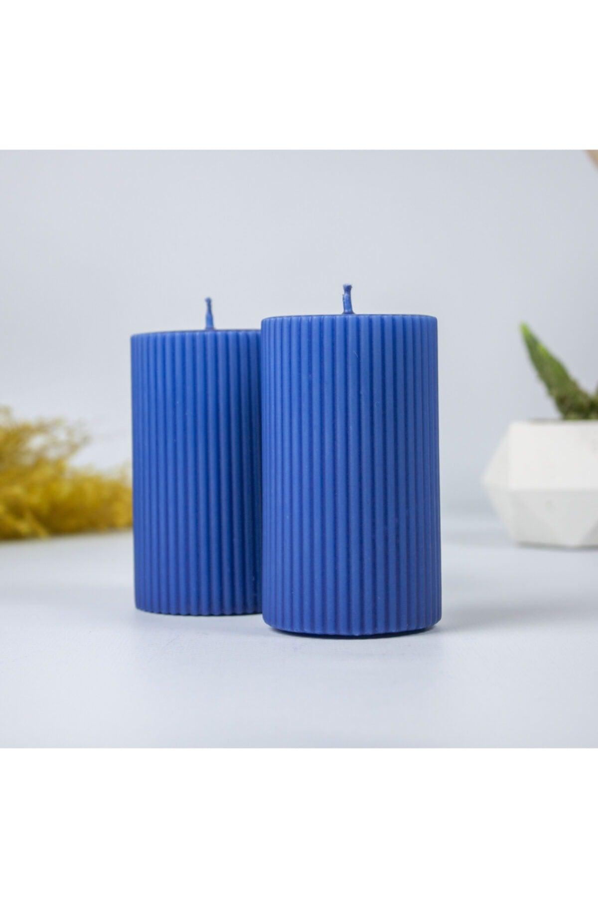 Corrugated Cylinder Set of 2 Candles 10 Cm Blue - Swordslife