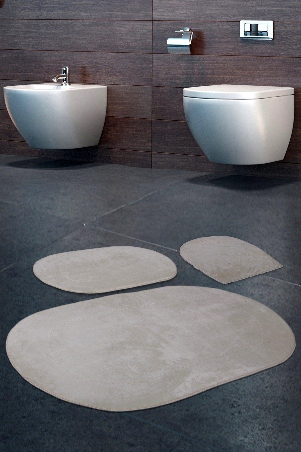 Rixos Cream 3 Pcs Bathroom Carpet Mat Set Non-Slip Toilet Seat Set - Swordslife