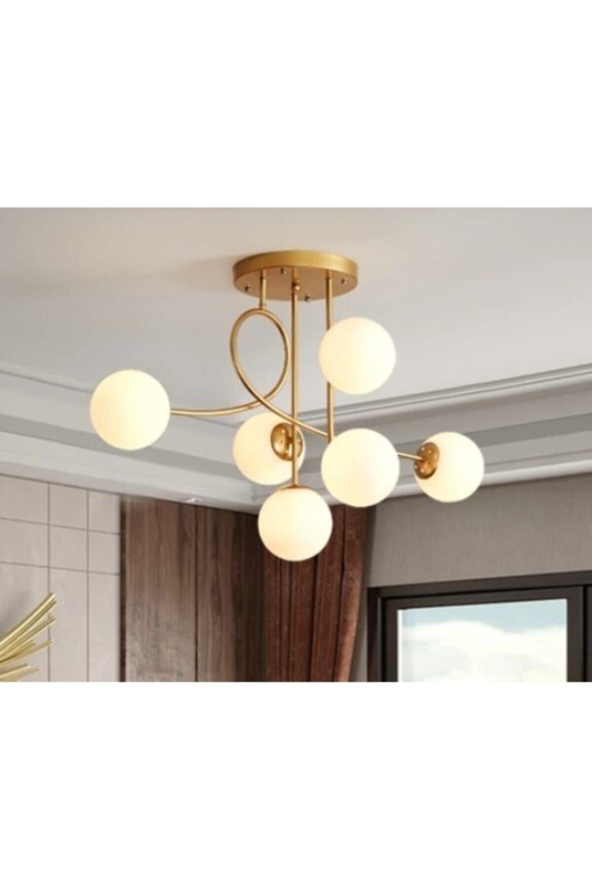 Jade 6-Piece Modern Sports Antique Colored Glop Glass Chandelier For Living Room-Kitchen-Bedroom