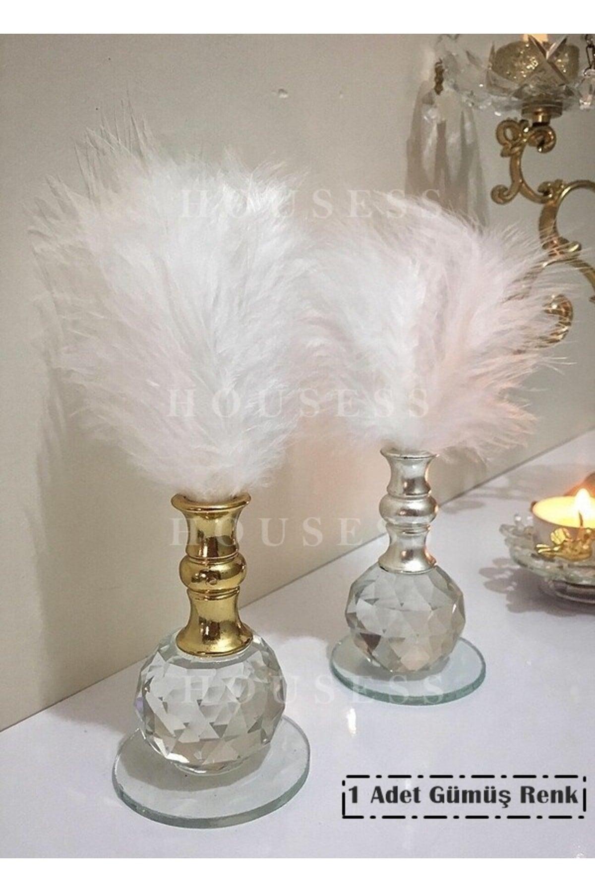 1 Piece White Feathered Silver Crystal Ball Feather Decor Trinket Ornament - Swordslife