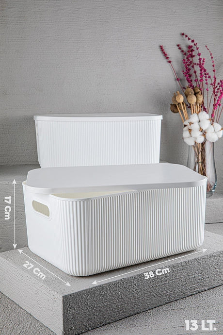 1 Piece Storage 13 Lt White, Multi-Purpose Cabinet Organizer Box with Lid, Decorative Storage Box - Swordslife